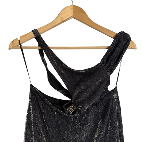 ROTATE Birger Christensen Isha Metallic Black Cut Out Halter V-Neck Jumpsuit 8 - Picture 7 of 15